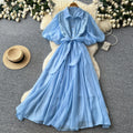 French gentle style pink lantern sleeve dress women's summer k-styletie backcut out waist a-line skirt work clothing slimming look