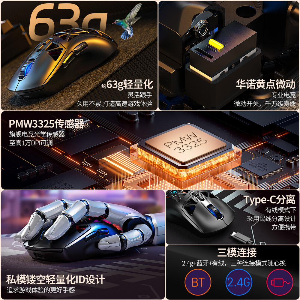 Silver sculpt g17 lightweight hole mouse bluetooth wireless three-mode gaming esports pc rgb wired amazon cross-border