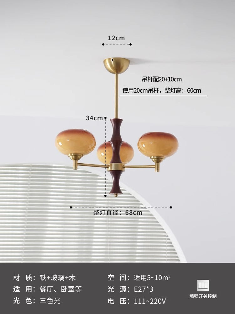 Wabi sandy wind medieval vintage persimmon living room chandelier bedroom study dining room solid wood cream wind Zhongshan lamps