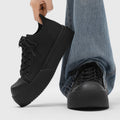 Spring chunky sneakers: black platform height increasing athletic casual board shoes, versatile commute leather low-top wear-resistant derby shoes