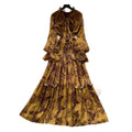 French chic bow print dress - women's spring/autumn long sleeve v-neck a-line maxi dress - slim fit & figure flattering
