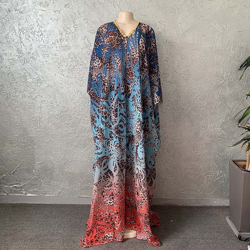 supply of african women's chiffon digital printing abaya + loose pants suit