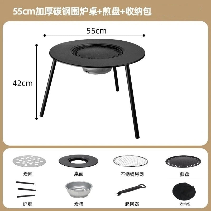 Outdoor bbq grill & tea brewing set - portable, detachable, smokeless patio bbq table - electric & charcoal dual-use grill
