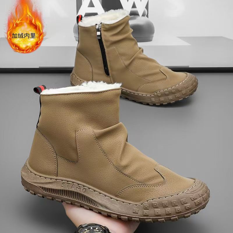 Winterfleece-lined high-top bootsmenworkwear shoes trendyeasiest for matchthickenedheattech cotton shoes non-slip labor protection shoes for men