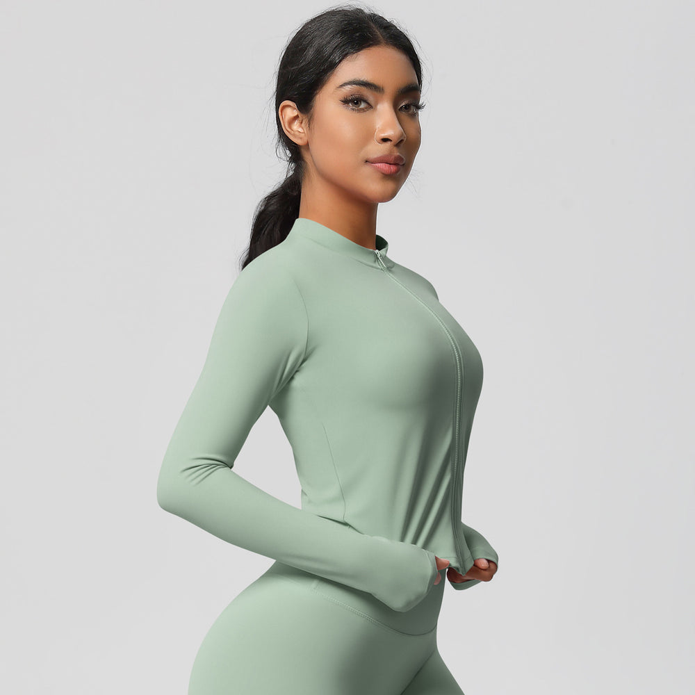 European and american nude feel compression zip-up jacket - quick-dry, breathable yoga top - suitable for casual wear, running, sports, and fitness