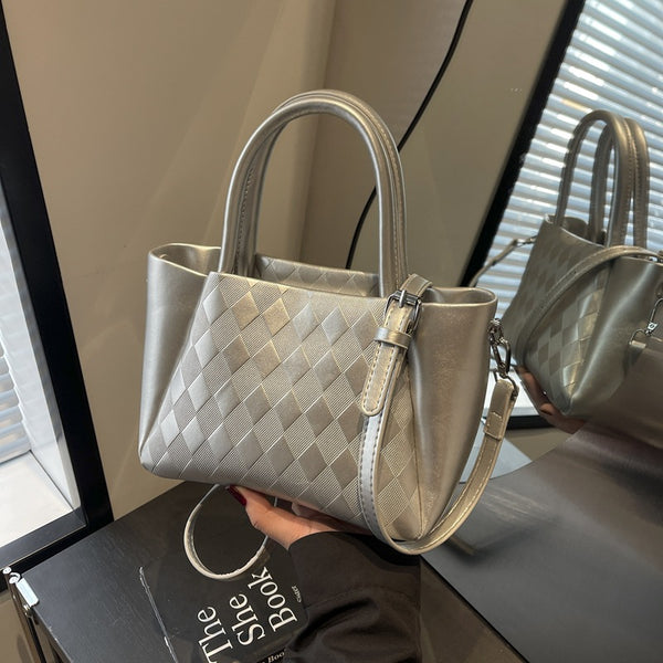 Premium small bag women's bag 2025 new fashion messenger bag trendy line texture rhombus portable bucket bag