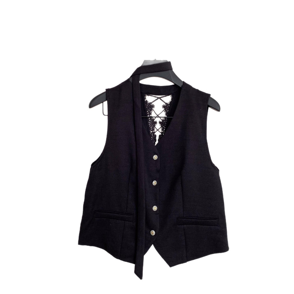 Frenchv neck single-breasted exquisite embroider suit vest women's work clothing style lacepatchwork style vest vest