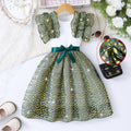 Girls' dress for toddlers and young children, ruffle sleeve ribbed knit cutout patchwork dress
