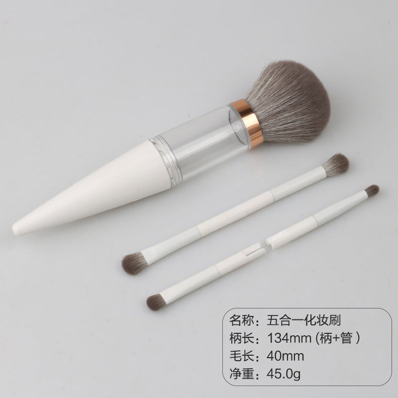 Conical 5-in-1 portable makeup brush set - includes single powder brush, multi-functional eyeshadow brush, blush brush, and makeup brush