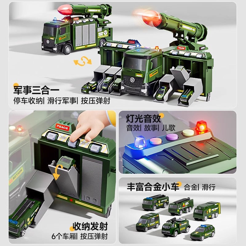 Kids' large military ejection car transforming track missile car parking tank alloy car boy toy ages 3-6