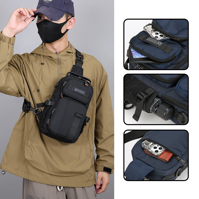 New Men's Casual Breast Bag Outdoor Sports Function Wind Personality Shoulder Crossbody Bag Large Capacity Portable Shoulder Bag