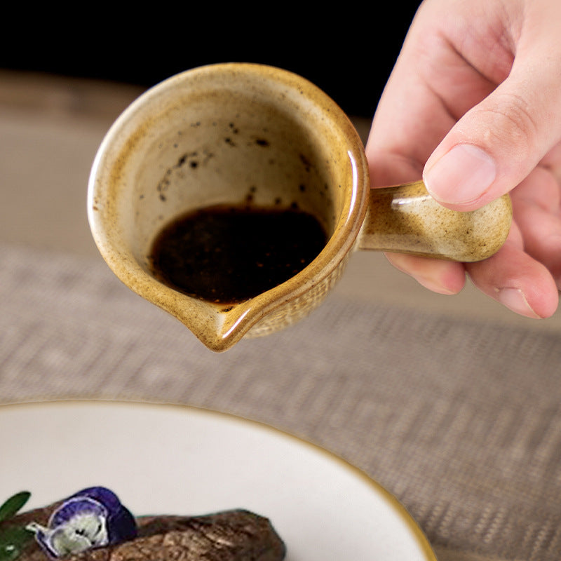 Retro ceramic stylish handle seasoning small milk dish dipping small milk cup sauce steak dessert sauce dessert dish