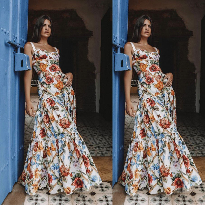 2025 summer european and american export new women's fashion wish amazon sexy sleeveless camisole maxi dress printed dress
