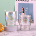 Trendy iridescent bamboo-style tumbler with airtight lid and straw - instagrammable, high-value glass water bottle - perfect for gifting