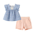 Girls' summer flutter sleeve  new floral print outfit, korean style chic lightweight three-piece set for baby girls