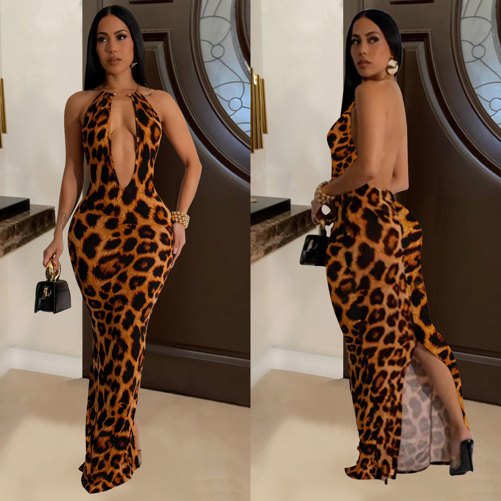 C6982 cross-border   independent station fashionable women's wild leopard print color dress long skirt