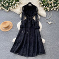 Korean style lace design elegant dress - women's summer long sleeve slim fit a-line dress - chic, professional, and high-end