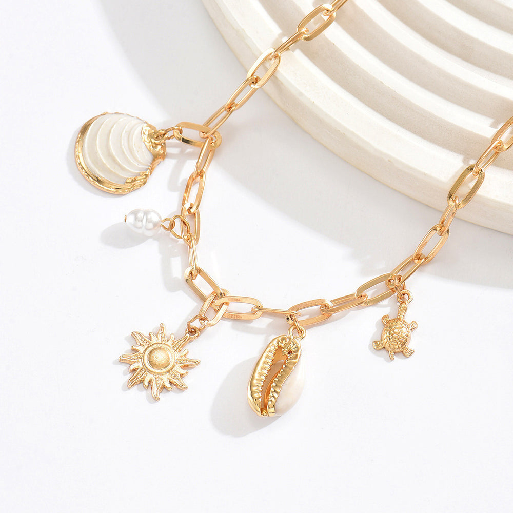 Wholesale beach vacation style necklaces - european & american cross-border summer ocean jewelry for women - seashell, turtle, and sun pendants for the beach