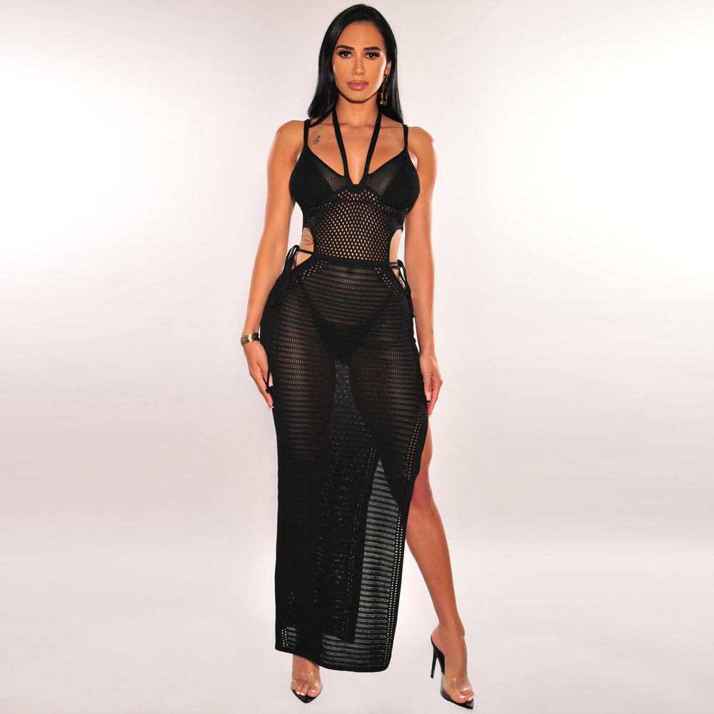 Amazon sexy women's fashion halter neck cutout knit dress - backless beach maxi dress