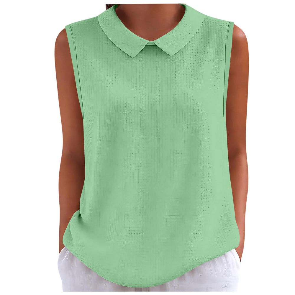 cross-border fashion summer new solid color women's casual waffle knit turn-down collar comfortable breathable tank top - in stock