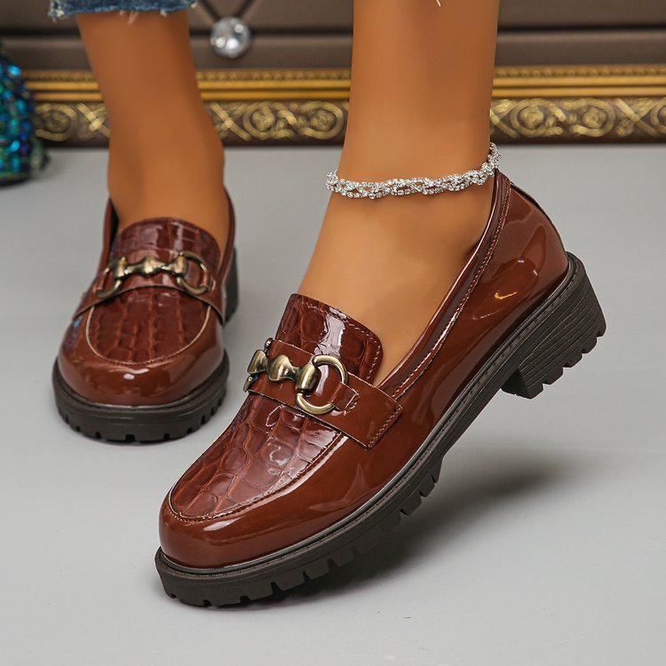 export british style women's leather loafers  new chunky heel single shoes plus size platform shoes spring and autumn loafers