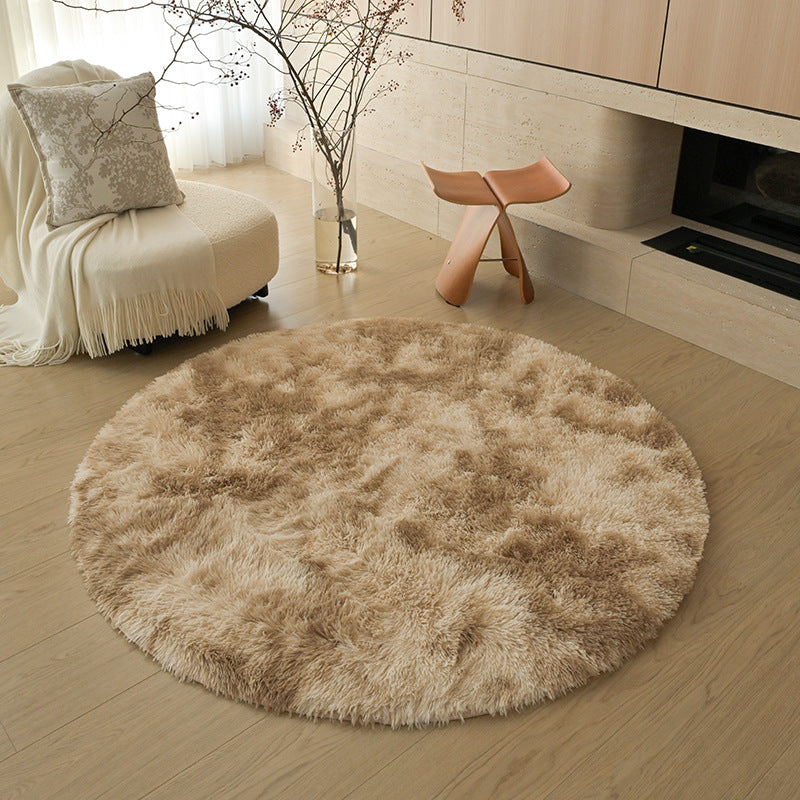 Silk wool carpet round scandinavian bedroom bedside carpet living room study bay window thickenedpure color tie-dye long hair floor mat