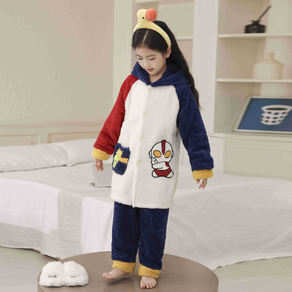 Boys' winter flannel pajamas - thickened coral fleece robe set for autumn and winter