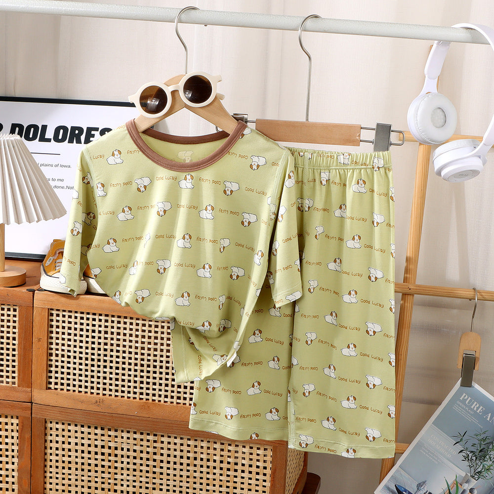a type kids home clothes for boys and girls cartoon thin pajamas modal air-conditioning clothes openable short sleeves