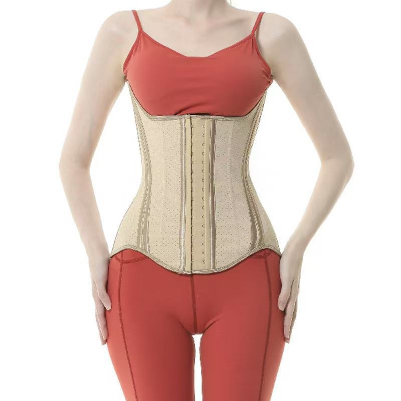 Enhanced postpartum latex belly wrap - breathable hourglass shaper with three-row hook-and-eye closure for body sculpting and fitness