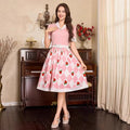 Amazon fashion retro short sleeve printing dress women  summer new arrival silmslimming look skirt