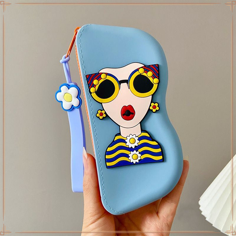 Cartoon cute portable silicone glasses bag contrasting sunglasses sunglasses protective cover hanging bag glasses case storage bag