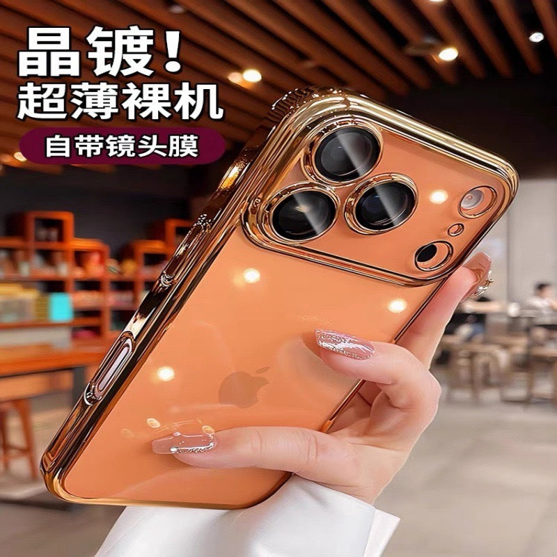Suitable for iphone 17 pro max electroplated lens film phone case soft apple 15 transparent protective cover anti-fingerprint