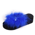 Summernew arrivalplatform shoes bottom real hair feather slippers k-stylethick soleflats flip flops wedge heel women's sandals wholesale