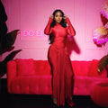 European and american style ins foreign trade women's solid color round neck long sleeve dress - mid-waist tie belt flowy elegant dress