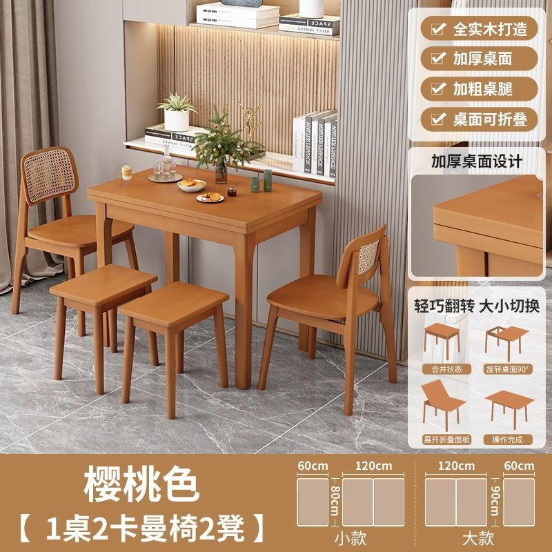 Dining tablefor homesmall apartment solid wood foldable dining table modern casual multifunctional rotatethickened desktop dining table