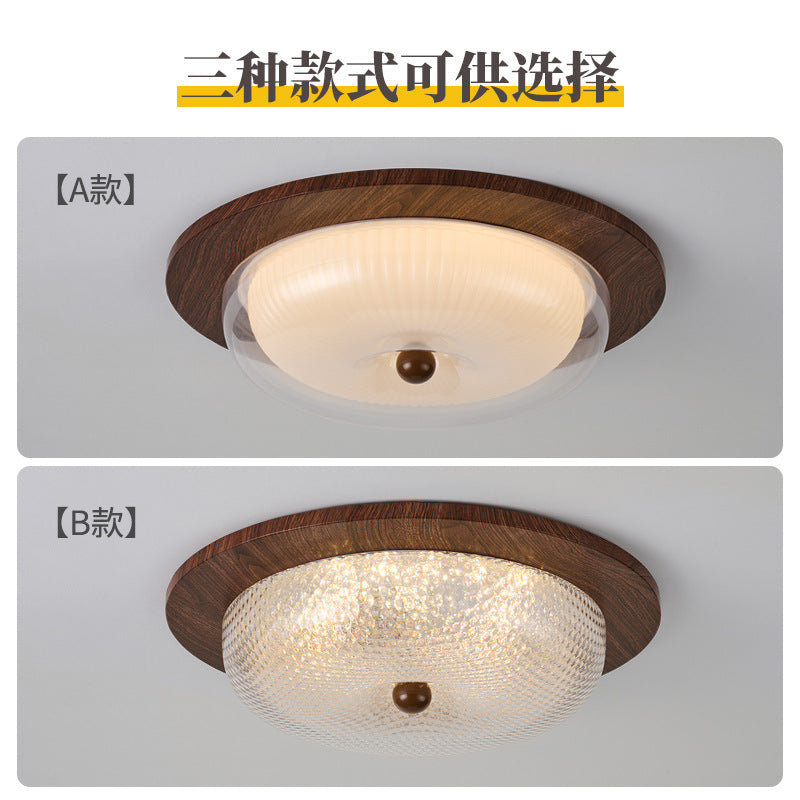 [Strict Selection] 2025 New French Medieval Ceiling Light Eye Protection Walnut Solid Wood Premium Glass Light
