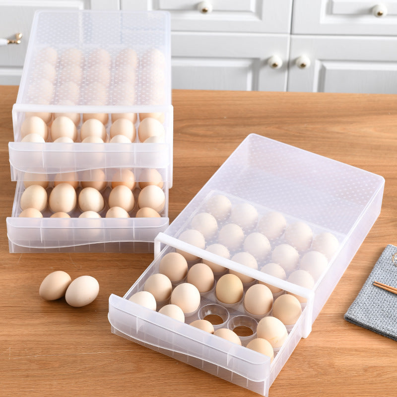 Egg storage box Household grid egg crisper Drawer type double-layer egg box Large capacity refrigerator food box