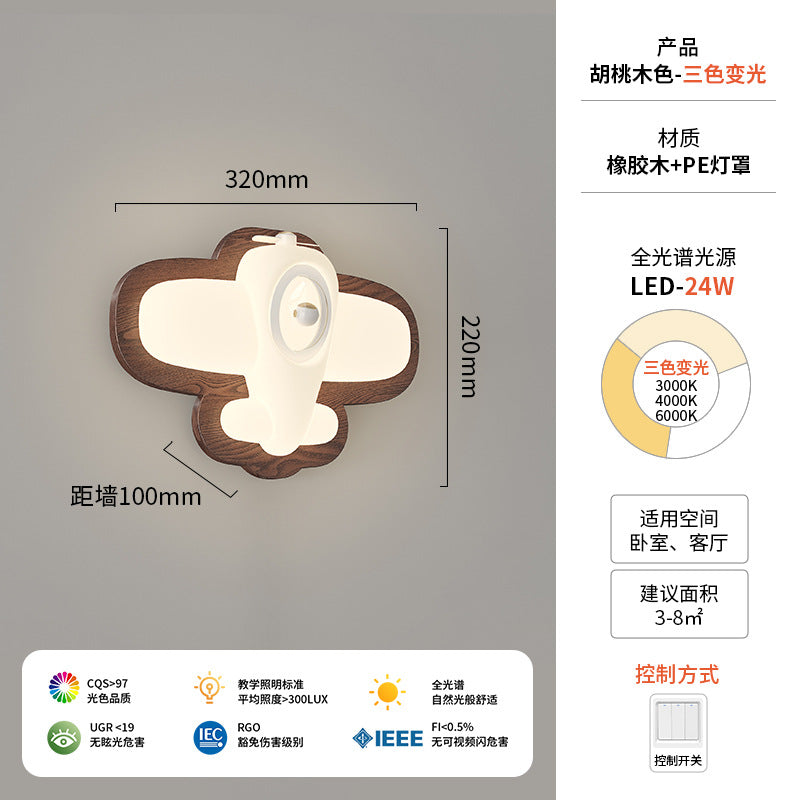 Wall lamp simple modern creative cloud plane children's room wall lamp log wind bedroom bedside ambient lamp