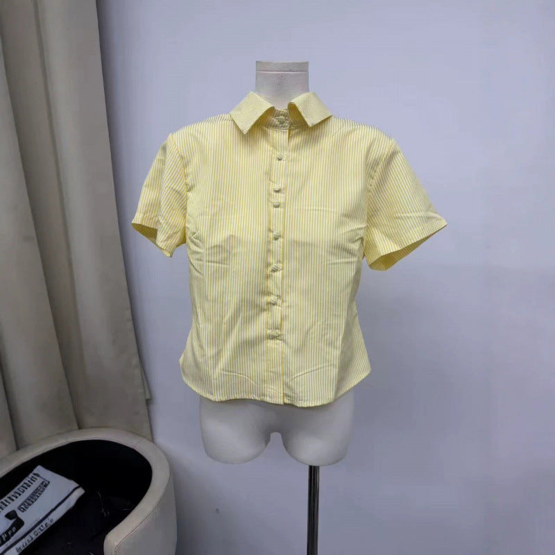 Amazon  summer new striped shirt for women - niche, versatile, casual, slim-fit, and flattering short-sleeve top