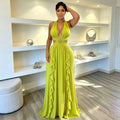 C7805 cross-border  new women's halter deep v cutout starfish ruffle maxi dress banquet evening gown