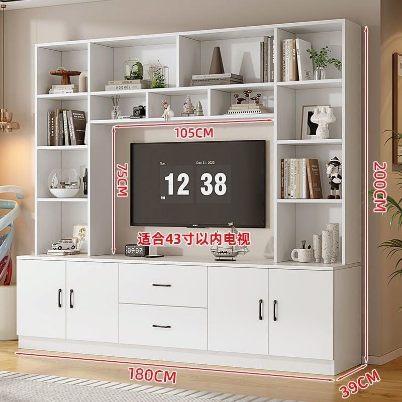 Solid wood tv cabinet all-in-one small apartment background wall living room wall cabinet multi-functional storage storage cabinet high cabinet against the wall