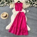 French lace cutout sleeveless two-piece set for women -  summer elegant high-end vest and midi skirt outfit