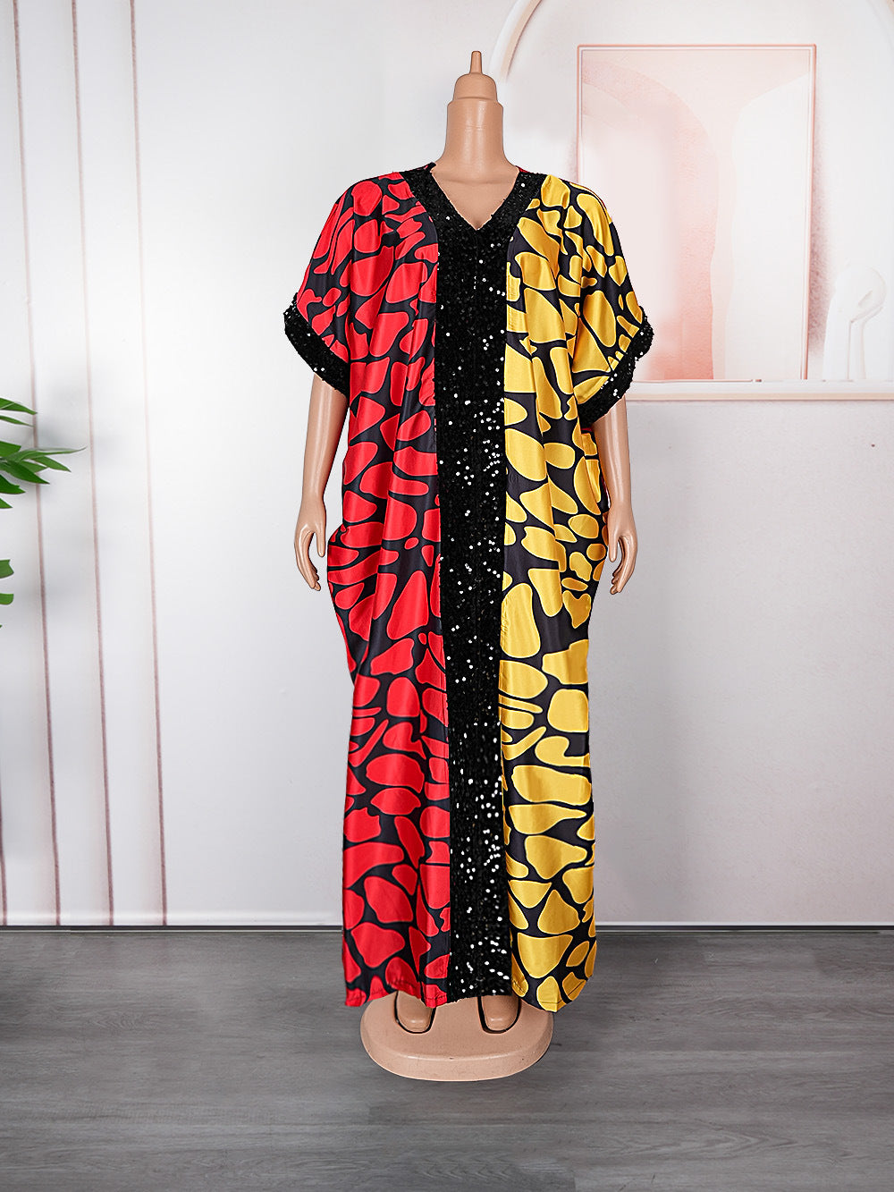 e-commerce  independent station african plus size women's clothing velvet sequined dress patchwork printed robe