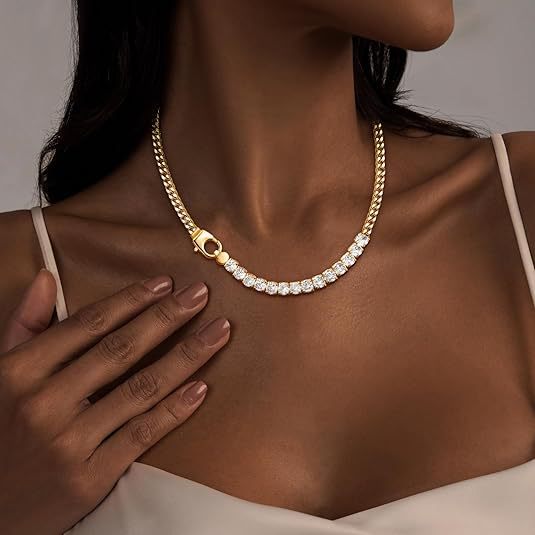 2025 new titanium steel cuban chain with zircon tennis chain – minimalist luxury style, unisex choker necklace