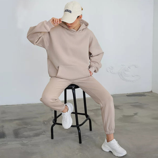 Cross-border European and American fashion suit   long-sleeved hooded loose pocket sweater casual trousers two-piece set