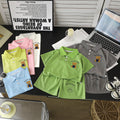 Kids' polo shirt set - boys' and girls' turn-down collar t-shirt, summer waffle knit short sleeve and shorts outfit, wholesale children's clothing (sizes for mid-to-large children)
