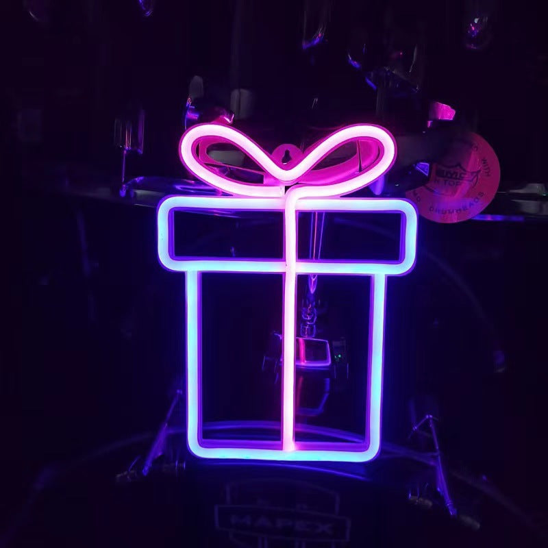 LED Christmas Decoration Gift Box Neon Wall Hanging Ambient Light Styling Light Bar Party Arrangement Holiday Light