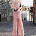 spring collection: new cross-border export product - iridescent sequin back tie-up bustier style side slit bandeau fishbone evening gown