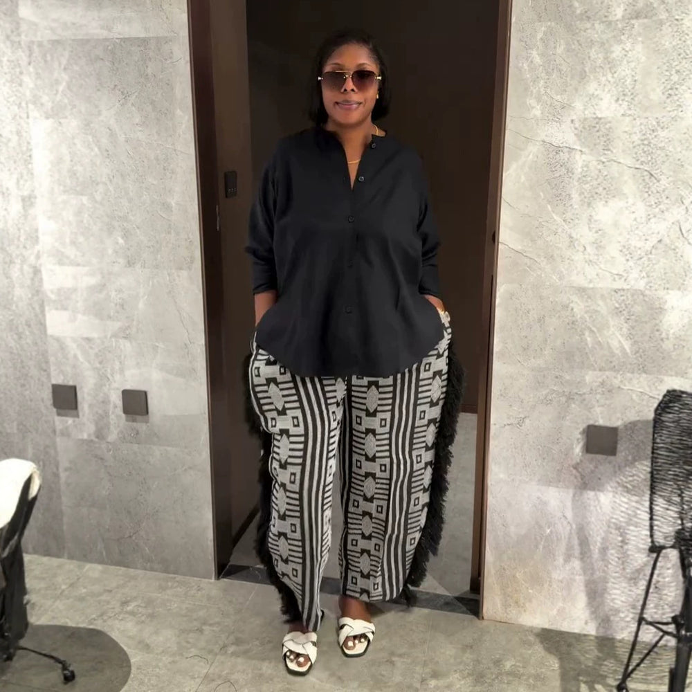 European and american cross-border african women's clothing  summer new fashion loose shirt top printed high-waisted pants set