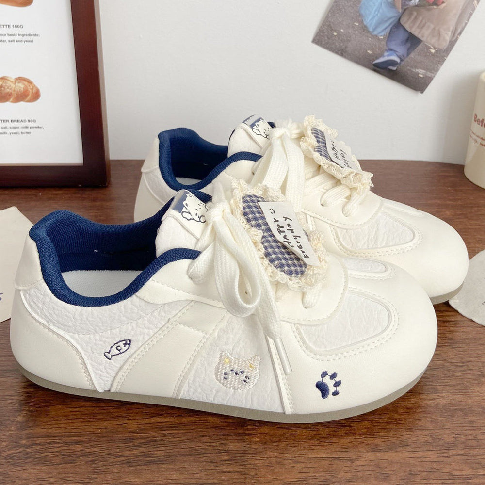 Versatile round-toe student sneakers, sweet style flat shoes, 2026 spring new collection, collegiate style color block german army trainers